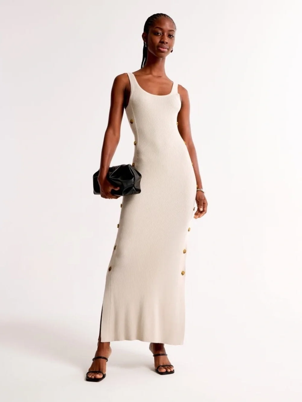 ABERCROMBIE X HFR X NICOLE BENEFIELD Black  Scoopneck Maxi Dress w/ side buttons